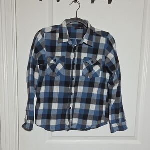Classic Blue and Black Plaid Kids Button Down Shirt